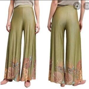 Farm Rio Women Guadalupe Wide Leg Pants Parrot Print Size S Eucalyptus